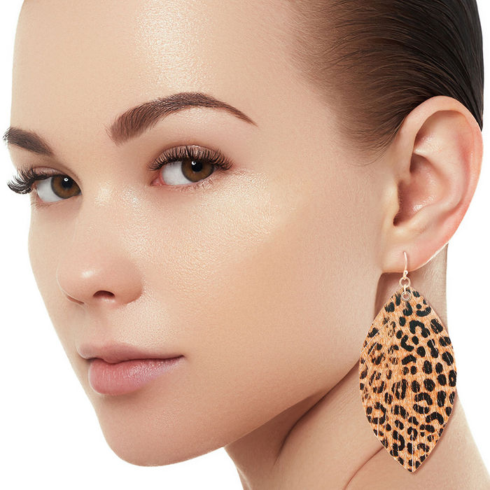 Genuine Leather Leopard Feather Earrings- Order Wholesale