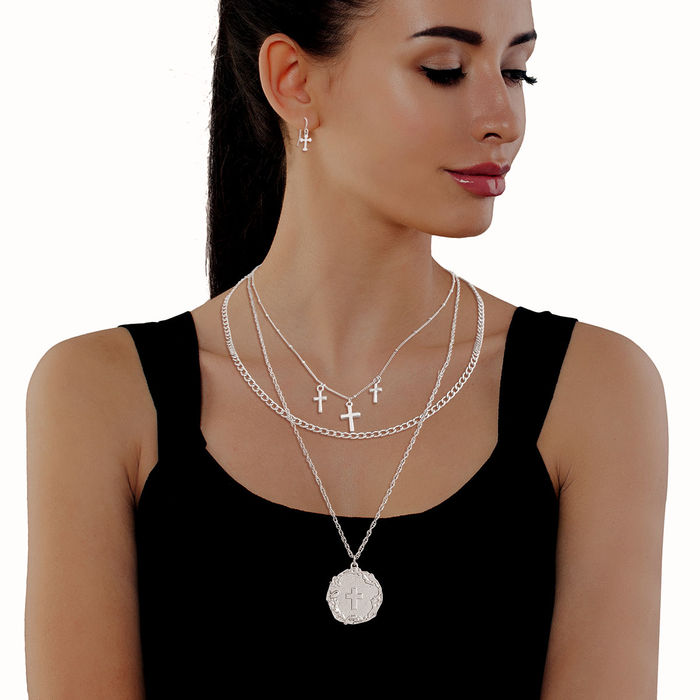 Religious layered necklace store