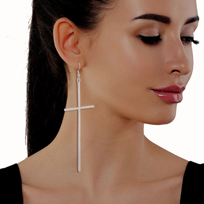 Long cross earrings store