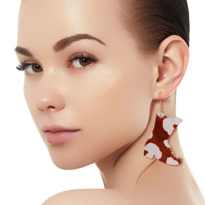Animal Leather Cowboy Boot Earrings- Order Wholesale
