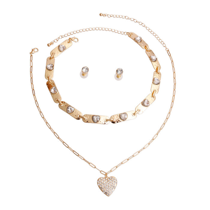 2 Pcs Gold Link Heart Choker Necklaces- Order Wholesale