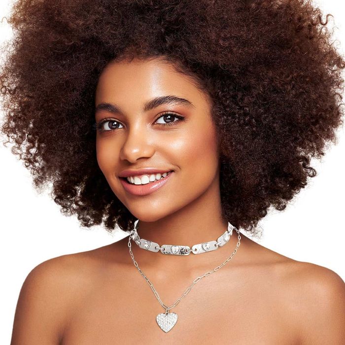 2 Pcs Silver Link Heart Choker Necklaces Order Wholesale
