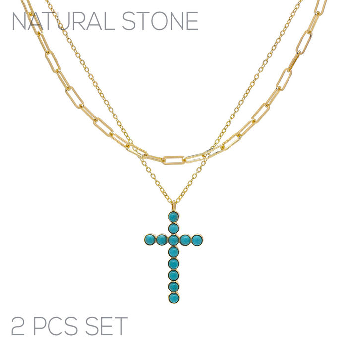 PinktownUSA Gold Pearl Stone Cross Set