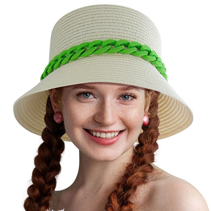Green Chain Straw Bucket Hat Order Wholesale