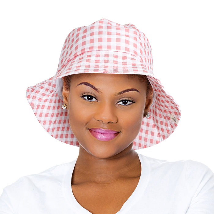 Pink Gingham Draw String Bucket Hat- Order Wholesale