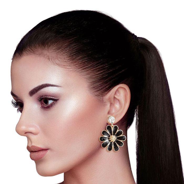 Black Metal Daisy Earrings Order Wholesale