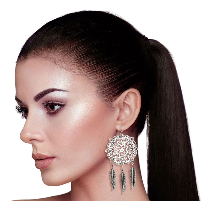Burnished Silver Filigree Feather Earrings Order Wholesale