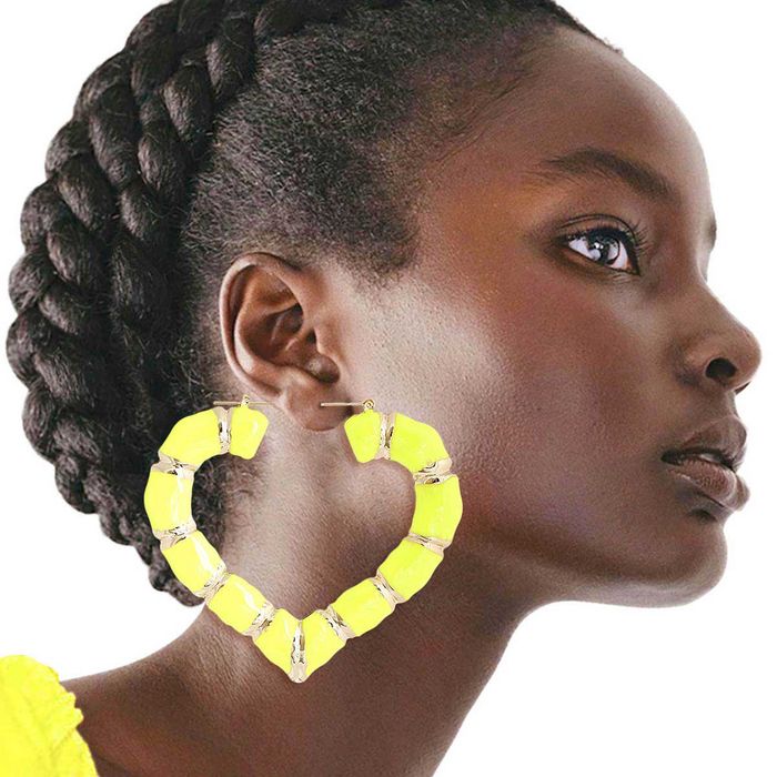 Neon yellow hoop earrings hot sale