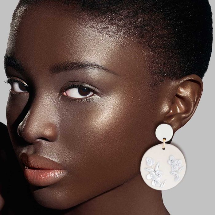 White Tan Clay Round Flower Bridal Earrings Order Wholesale