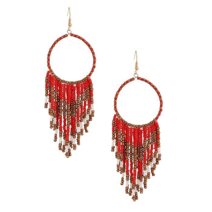 Red beaded tassel earrings hot sale