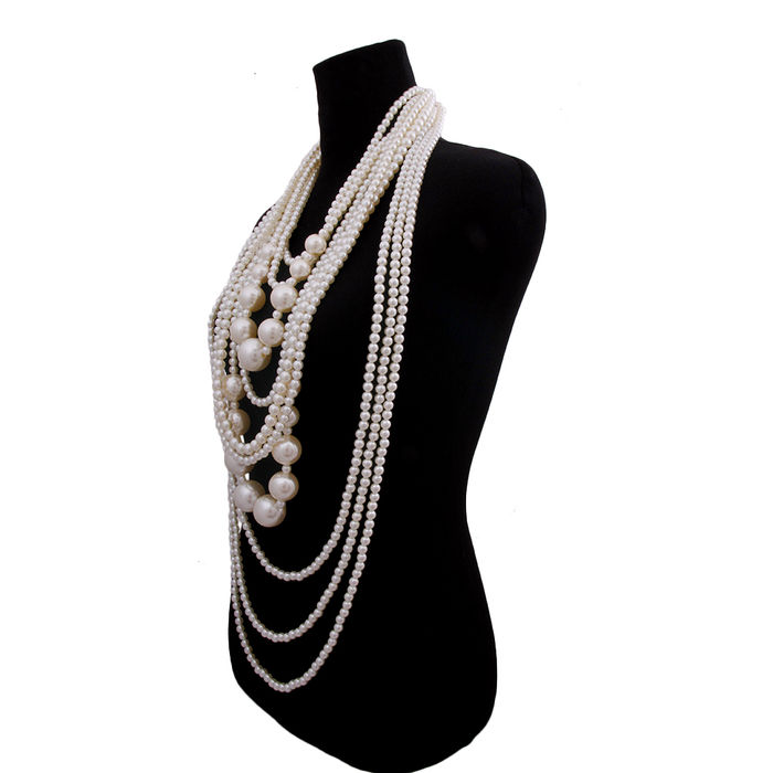 Long Chunky Cream Pearl Layered Necklace Set- Order Wholesale
