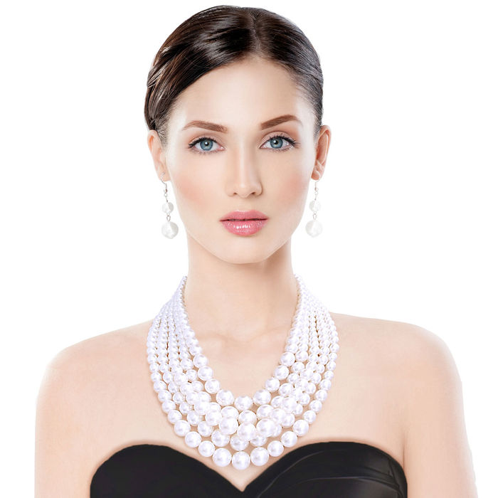 White Multi Strand Pearl Necklace Set- Order Wholesale