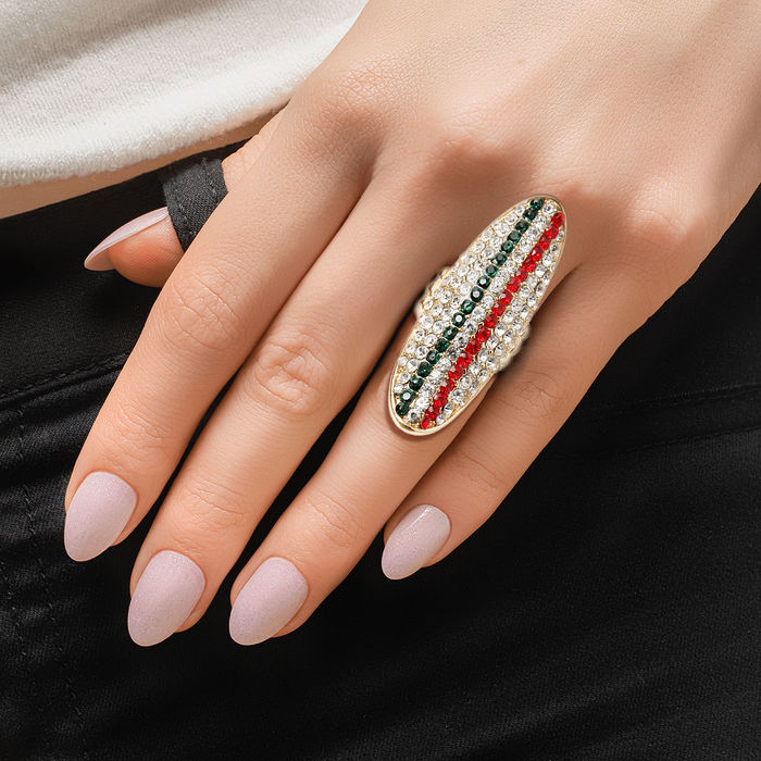 Rhinestone Long Oval Ring Order Wholesale