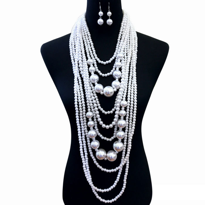 White Long White Pearl Necklace Set Order Wholesale