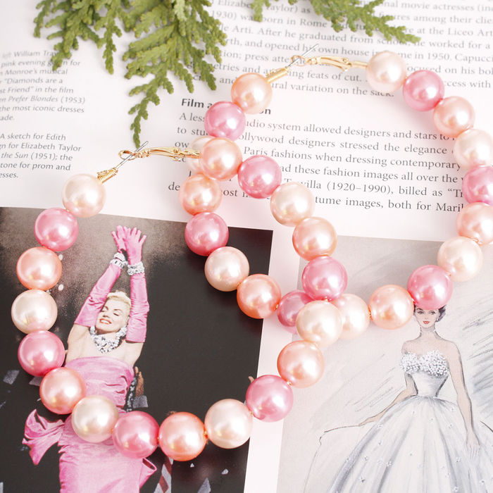 Pink pearl store hoop earrings