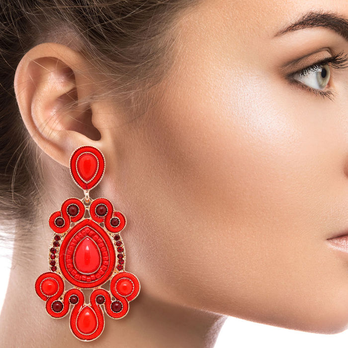 Gold and Red Soutache Earrings Order Wholesale
