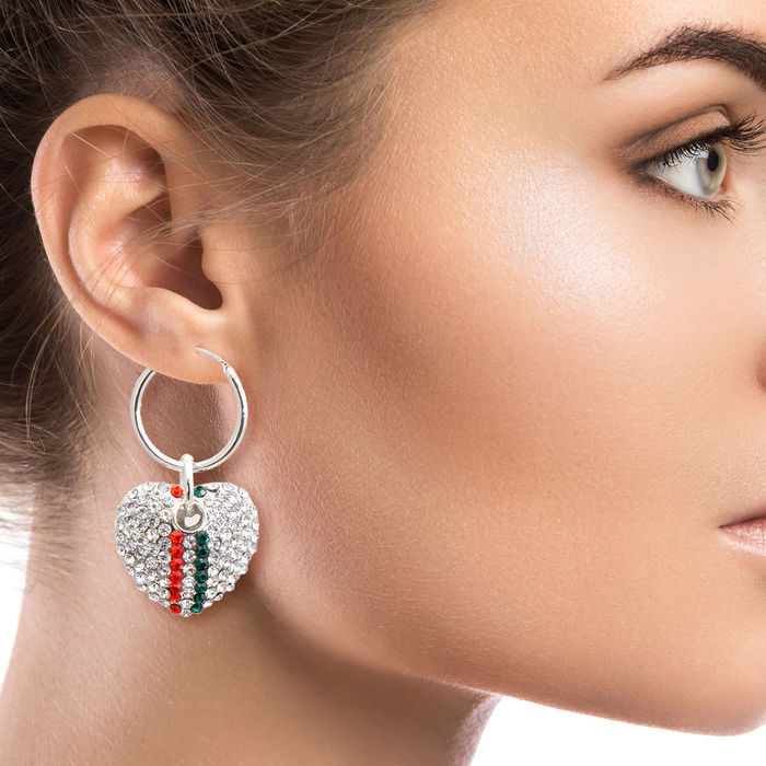 Silver Designer Stripe Heart Hoops Order Wholesale
