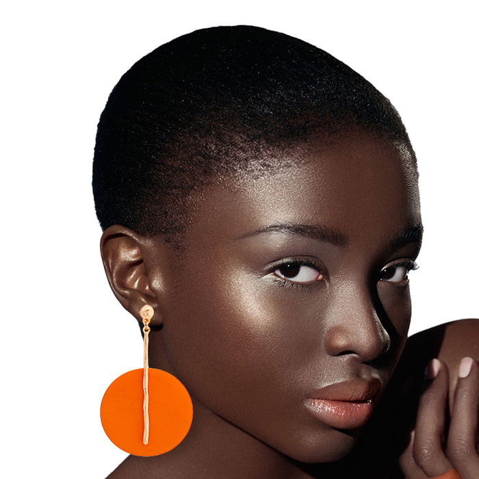 Orange Wood Disc Gold Bar Earrings Order Wholesale