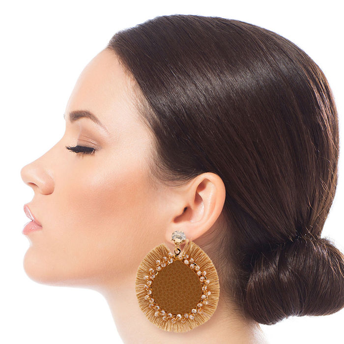 Neutral Leather Tassel Earrings Order Wholesale