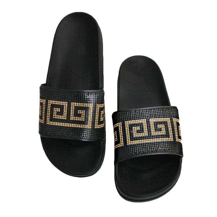 Designer black slides on sale