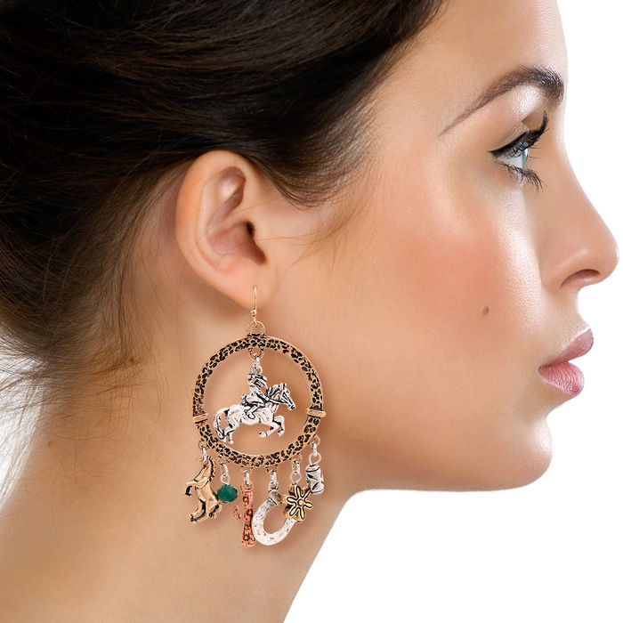 Burnished Gold Cowgirl Charm Earrings Order Wholesale