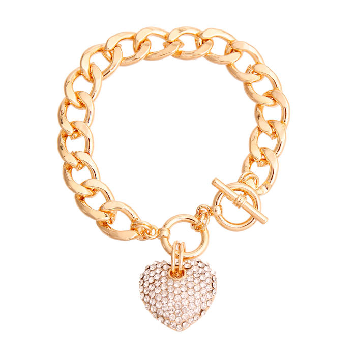 Clear Gold Heart Toggle Bracelet- Order Wholesale