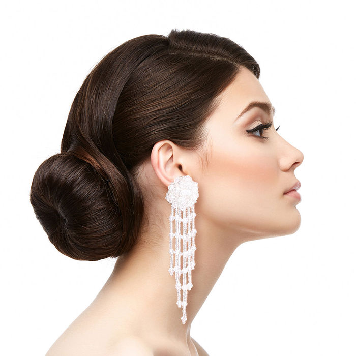 Clear Glass Bead Ball Fringe Earrings Order Wholesale
