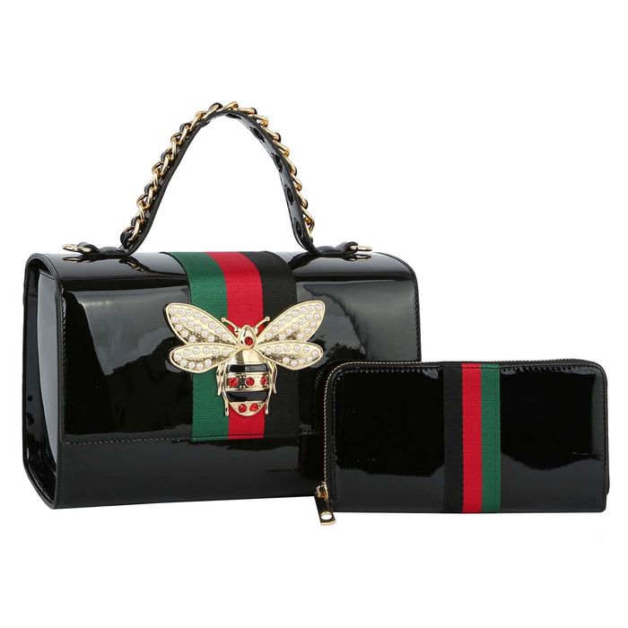 Black Patent Leather Designer Satchel Set Order Wholesale