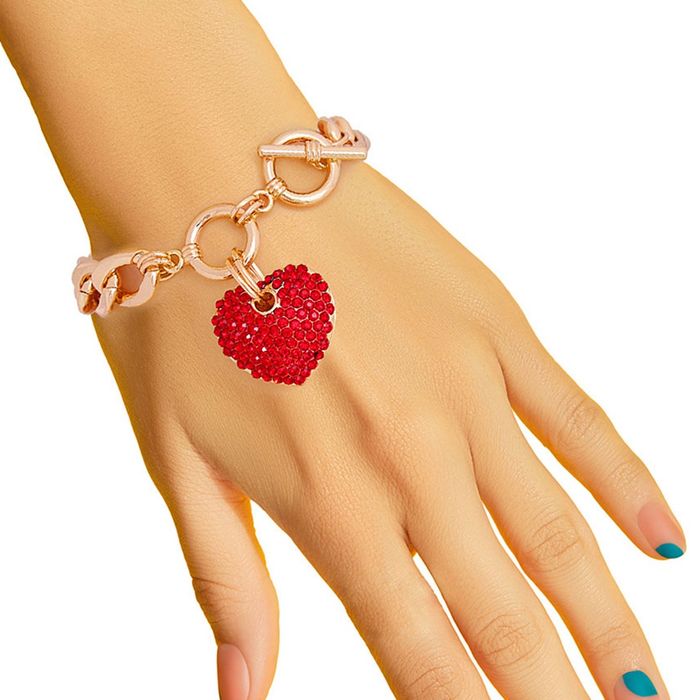 Red Rose Gold Heart Toggle Bracelet Order Wholesale