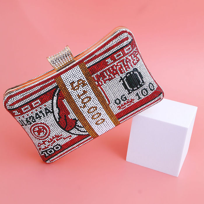 Red Bling Banded Cash Luxury Clutch Order Wholesale