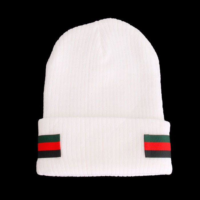 White Designer Stripe Beanie- Order Wholesale
