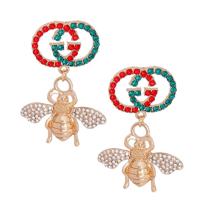 PinktownUSA Red and Green Designer Logo Bee Earrings