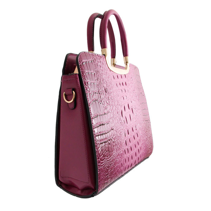 Purple Croc Flap Satchel Handbag- Order Wholesale