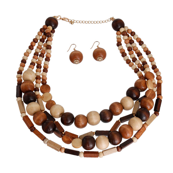 Multi strand wood bead necklace online