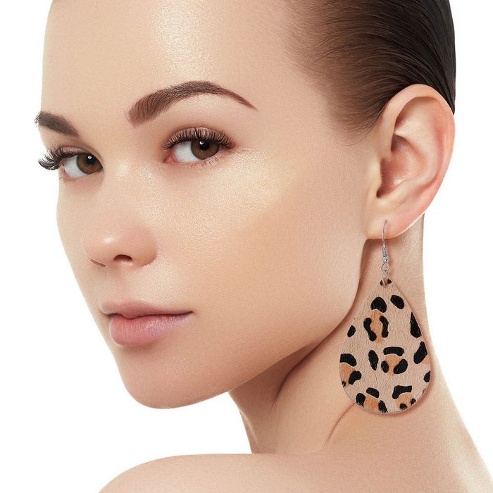 Leopard Leather Teardrop Earrings Order Wholesale