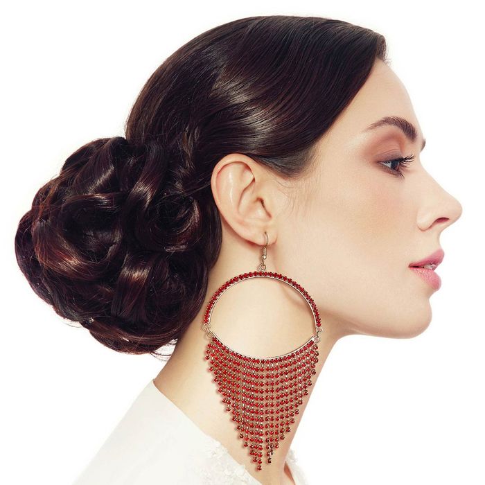 Red Semicircle Fringe Earrings Order Wholesale