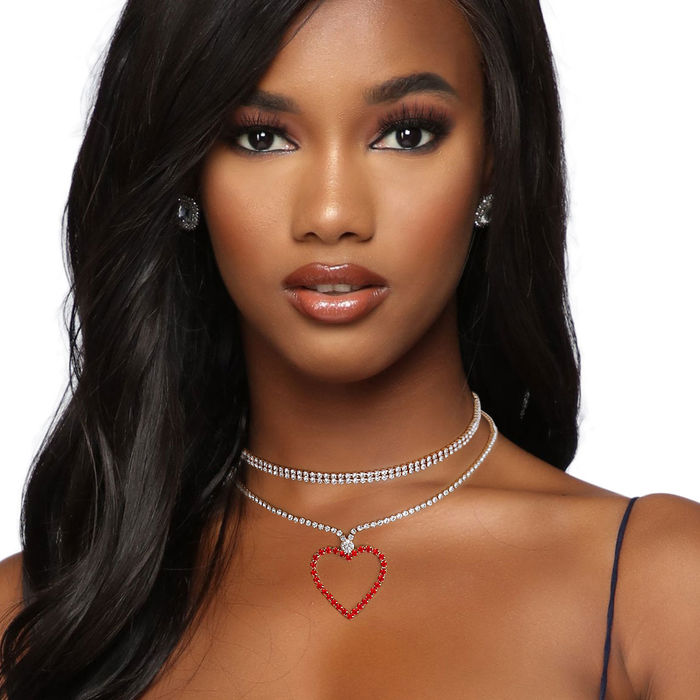 Gold 2 Pcs Red Rhinestone Heart Choker Set Order Wholesale