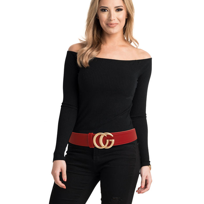 Burgundy and Gold G Designer Belt Order Wholesale