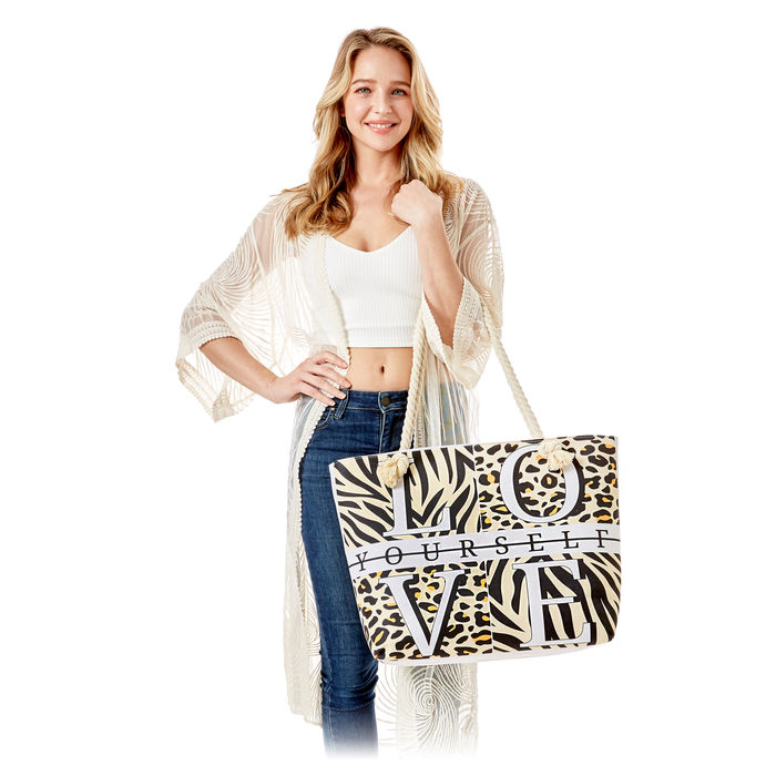 Love Yourself Animal Print Beach Bag Order Wholesale