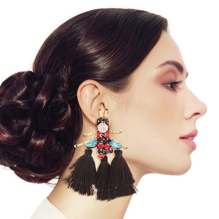Rhinestone and Tassel Black Bee Earrings Order Wholesale