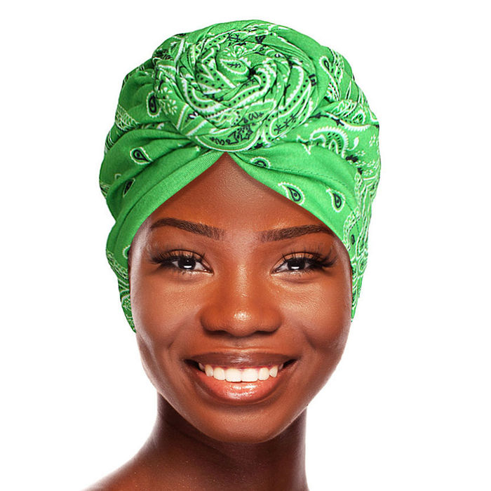 Green Bandana Print Twist Turban Order Wholesale