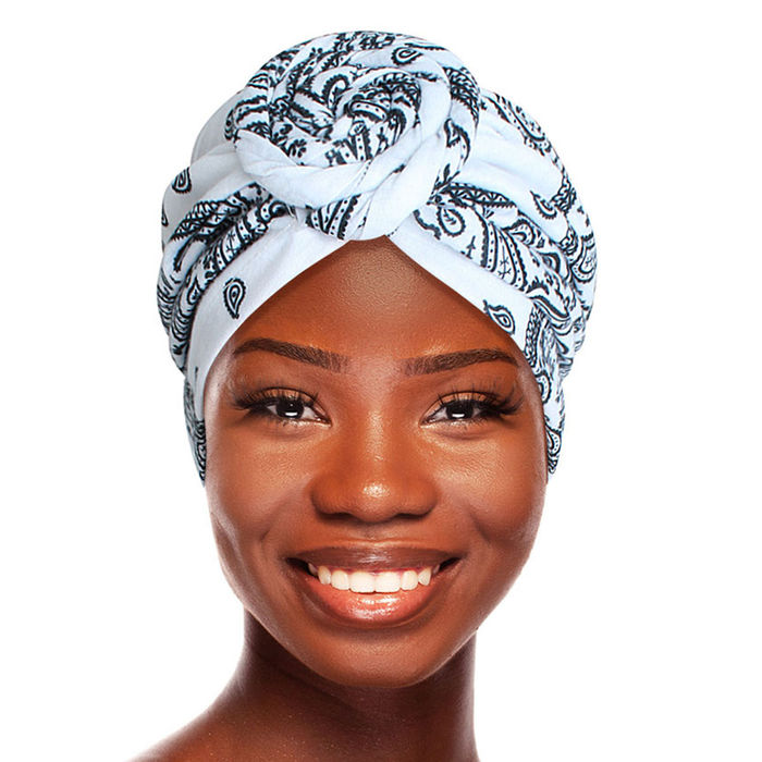 White Bandana Print Twist Turban Order Wholesale