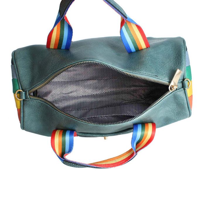 Blue Rainbow Strap Barrel Handbag- Order Wholesale
