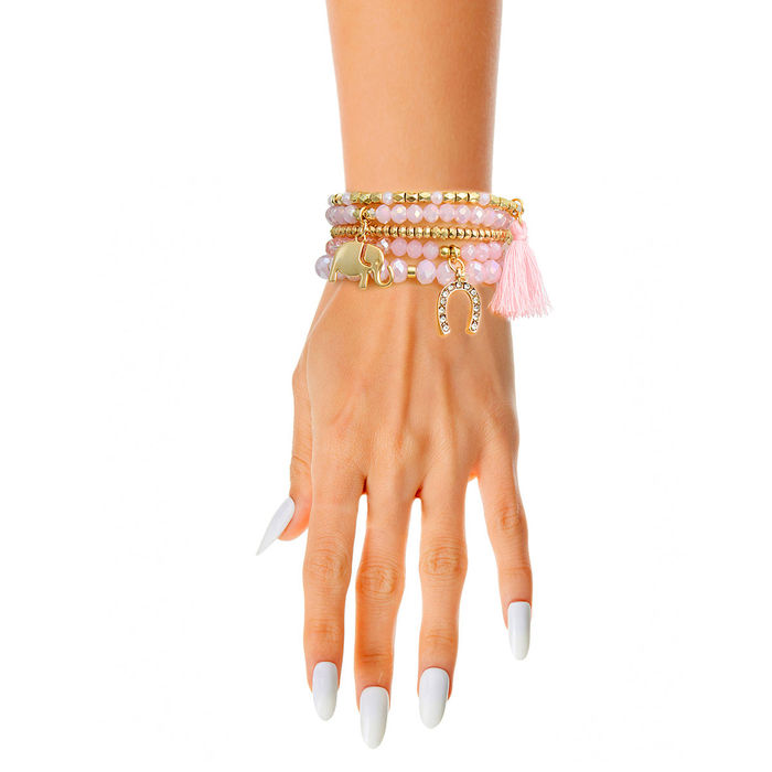 Wholesale Beaded Stretch Bracelets by the Dozen - Pink