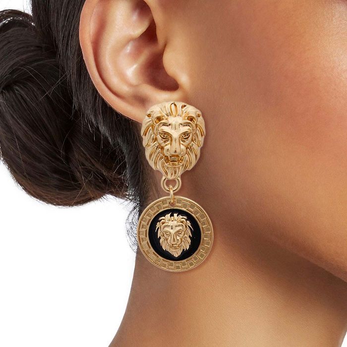 Gold and Black Designer Lion Earrings Order Wholesale