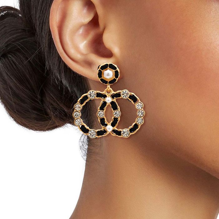 Gold and Black Woven Infinity Symbol Earrings- Order Wholesale