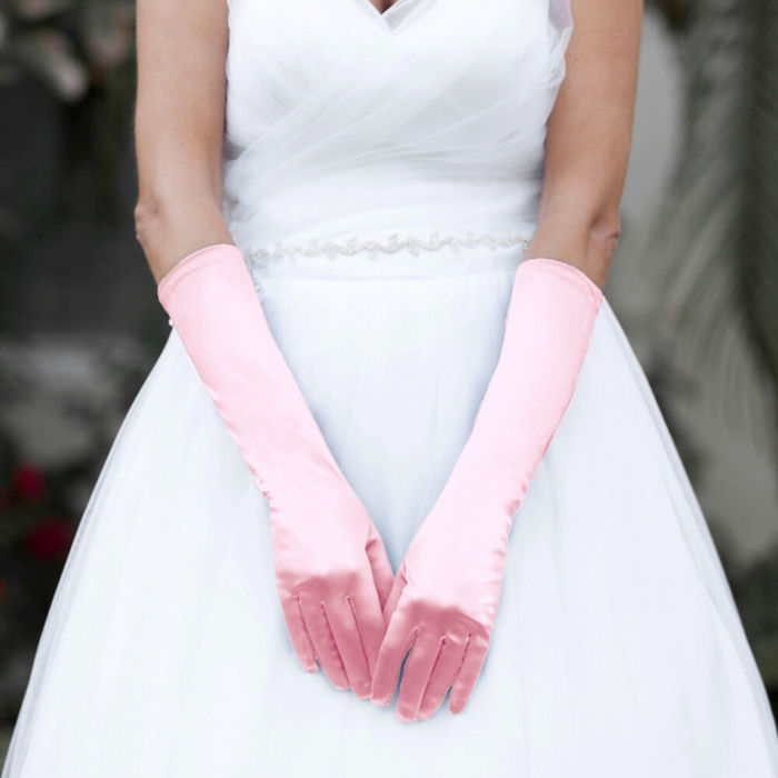 Long Pink Satin Bridal Gloves Order Wholesale