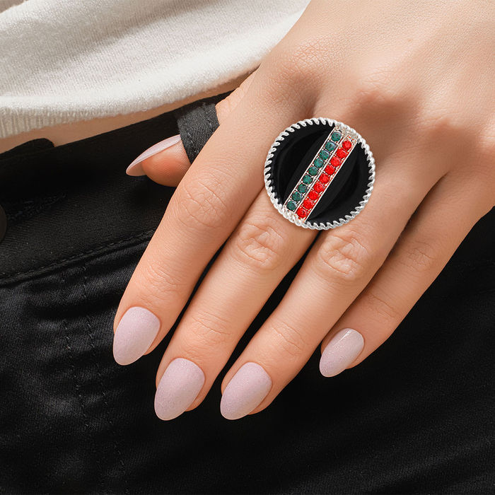 Silver ring with black stripe clearance