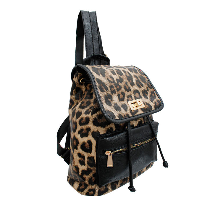 Black Leopard Flap Backpack Set Order Wholesale