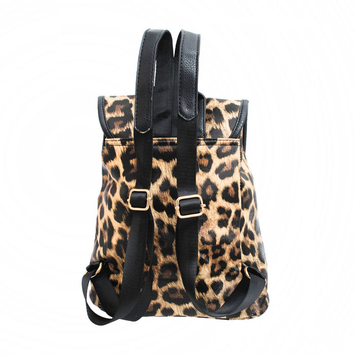 Black Leopard Flap Backpack Set- Order Wholesale